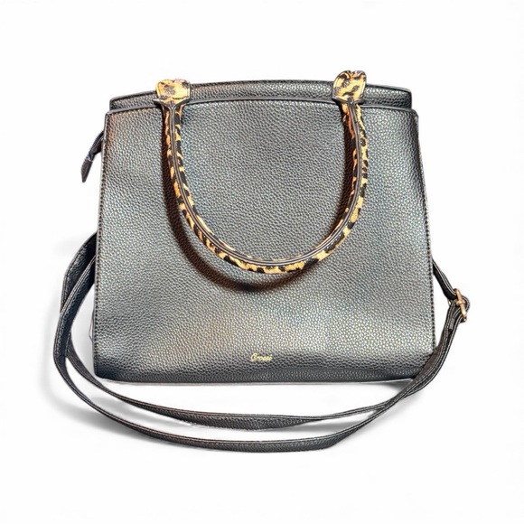 Crossi Black Satchel with Leopard Print Bow & Handles - Picture 5 of 11